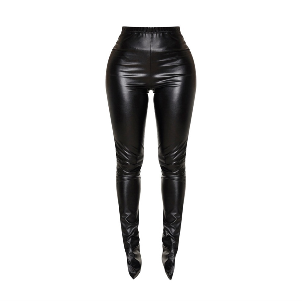Shape black PU split hem pants